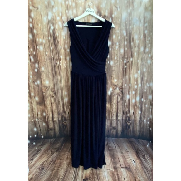 Navy Blue Floor Length Wrap Evening Gown - Picture 4 of 8